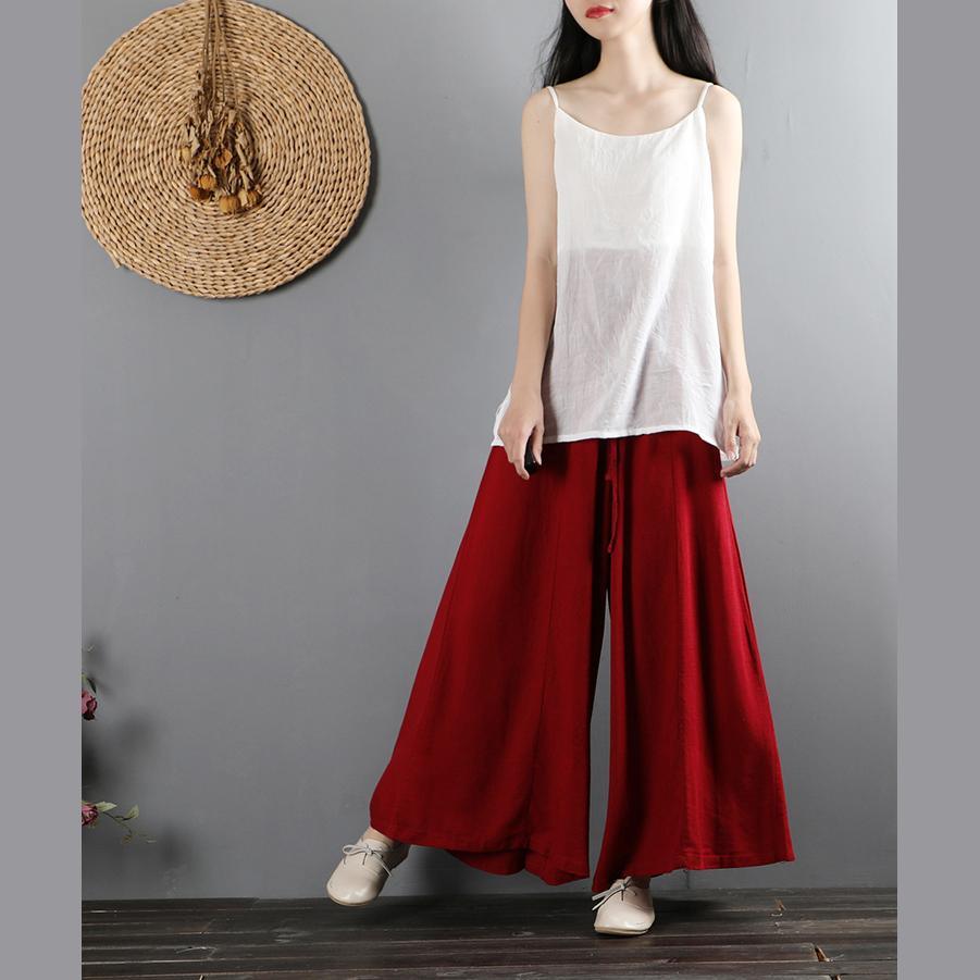 Vintage cotton and linen red wide leg pants long novelty casual pants - Omychic