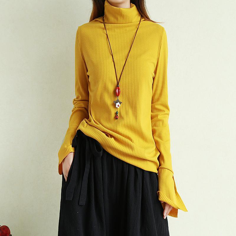 Vintage yellow crane tops oversize winter knit sweat tops high neck - Omychic