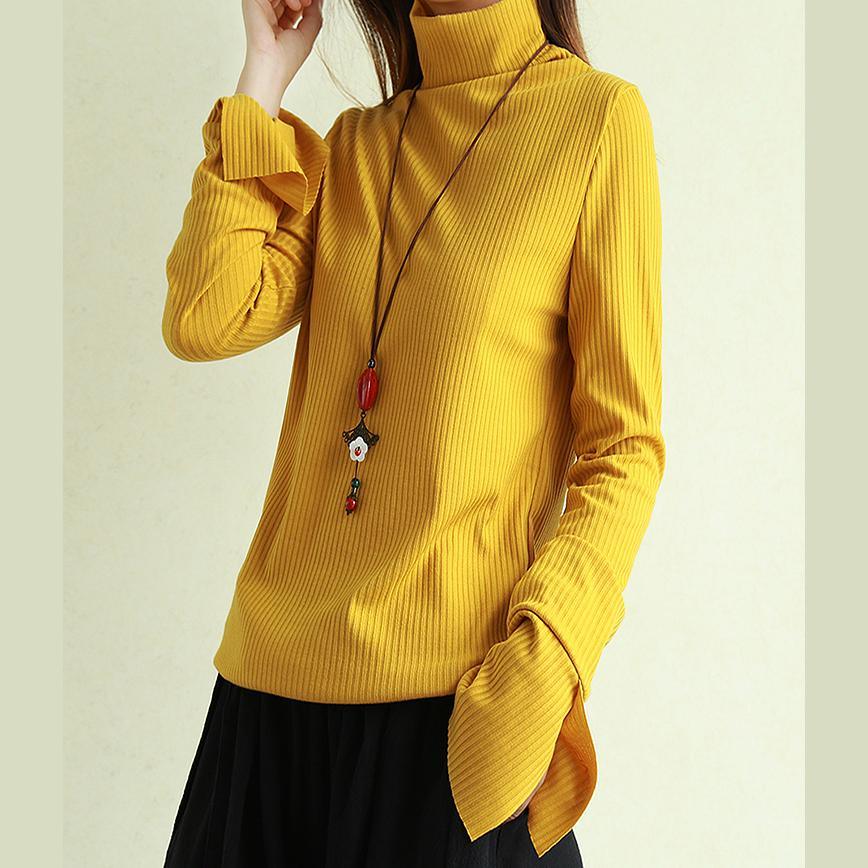 Vintage yellow crane tops oversize winter knit sweat tops high neck - Omychic