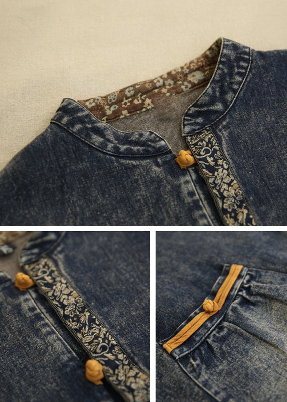 Retro Patchwork Pocket Breasted Stand Collar Jacket