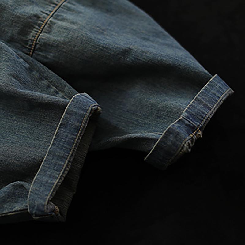 2021 Vintage Loose Elastic Waist Spliced Distressed Jeans - Omychic