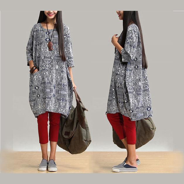 Vintage floral print shift dress plus size summer dress - Omychic