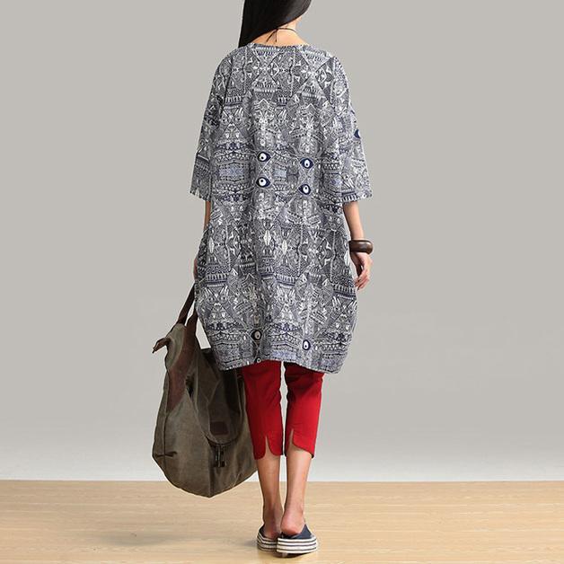 Vintage floral print shift dress plus size summer dress - Omychic