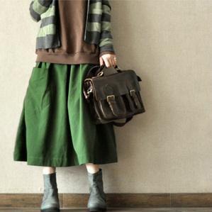 Vintage green big pockets linen skirts high quality stylish loose fitting skirt - Omychic