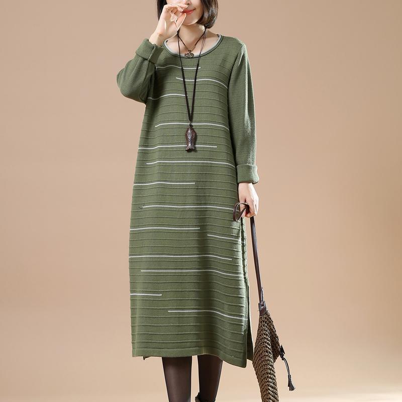 Vintage green sweater dresses knit maxi dress people coming and going - Omychic