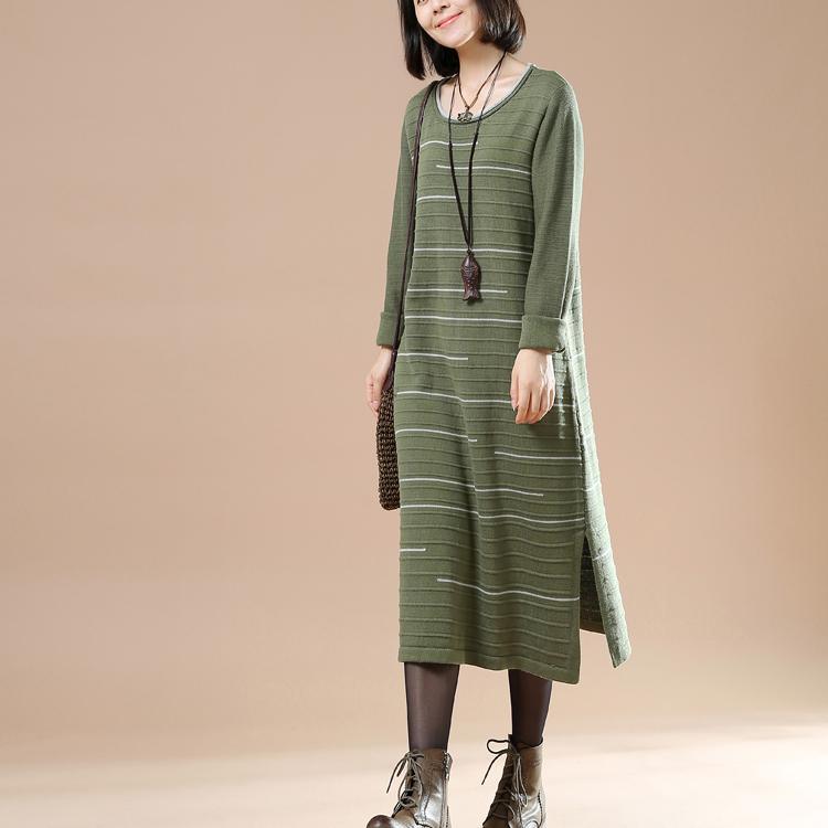 Vintage green sweater dresses knit maxi dress people coming and going - Omychic