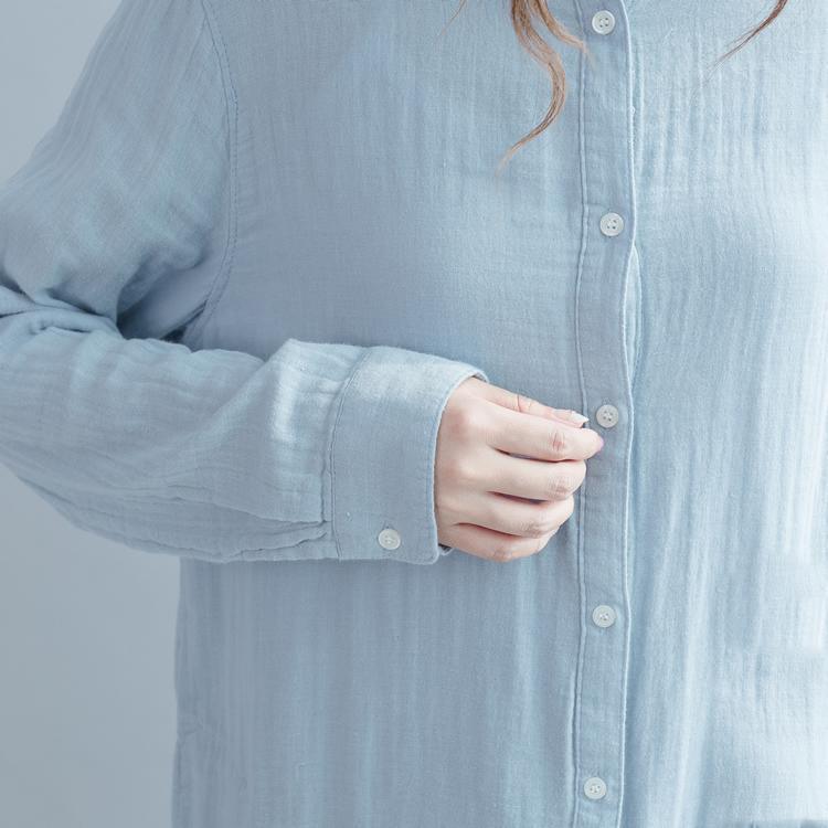 Vintage light blue cotton dresses oversize shift dress womens long sleeve cotton shirt - Omychic