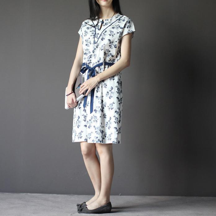 Vintage new print cotton shift dresses plus size short sleeve sundress - Omychic