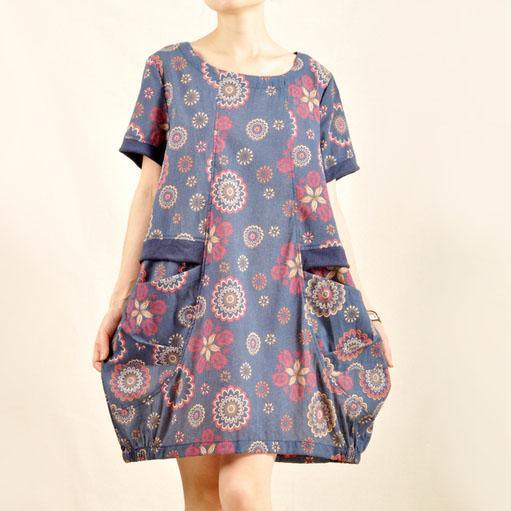 Vintage print sundress plus size cotton summer dress - Omychic