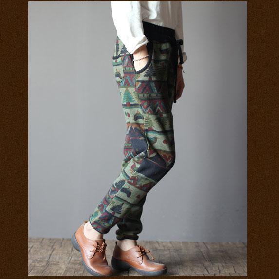 Vintage print women winter pants velour trousers capris - Omychic