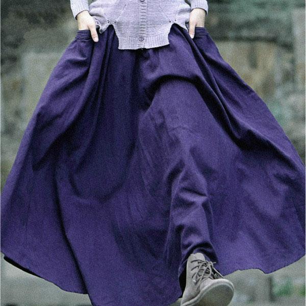 Vintage women linen maxi skirt purple casual loose style skirts - Omychic