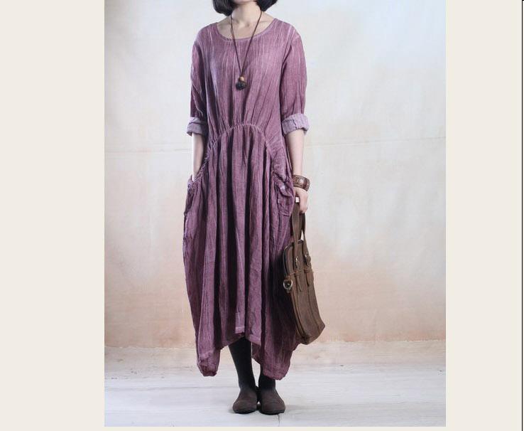 Violet linen dress long summer linen maxi dress spring caftan - Omychic
