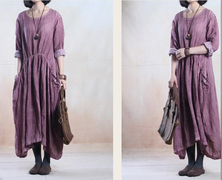 Violet linen dress long summer linen maxi dress spring caftan - Omychic