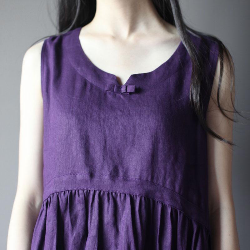 Violet linen sundress sleeveless summer dress plus size maxi dresses - Omychic