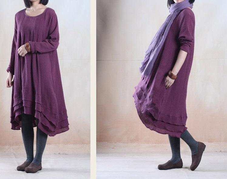 Violet purple long linen dress unique plus size maxi dress - Omychic