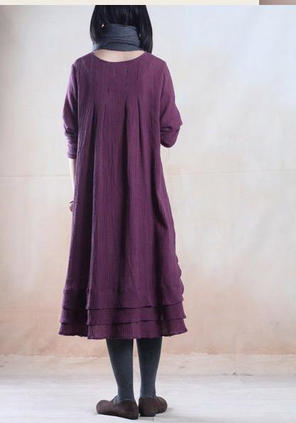 Violet purple long linen dress unique plus size maxi dress - Omychic