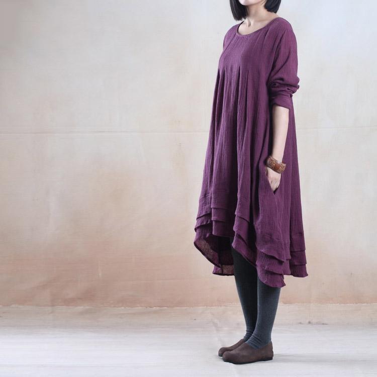 Violet purple long linen dress unique plus size maxi dress - Omychic