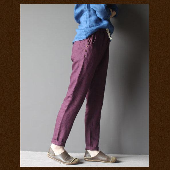 Violet women linen trousers pants - Omychic