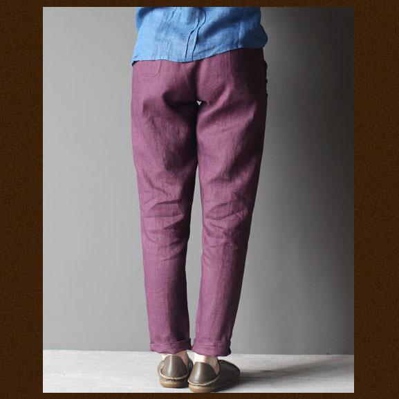 Violet women linen trousers pants - Omychic