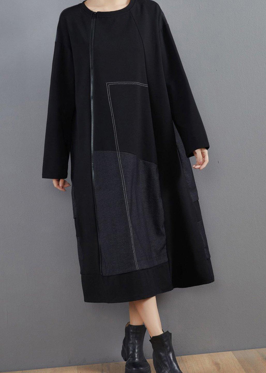 Vivid Black Clothes For Women O Neck Patchwork Long Spring Dresses - Omychic