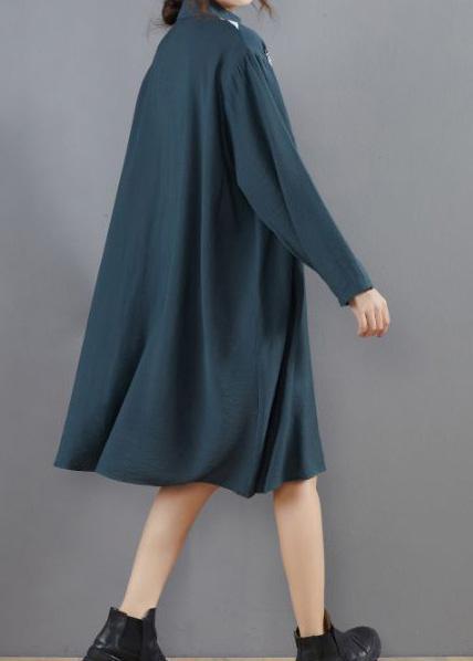 Vivid Blue Dresses Stand Collar Plus Size Spring Dresses - Omychic