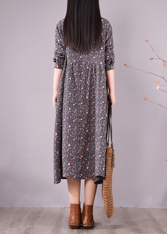 Vivid Blue Print Clothes Lapel Lace Robe Spring Dress - Omychic