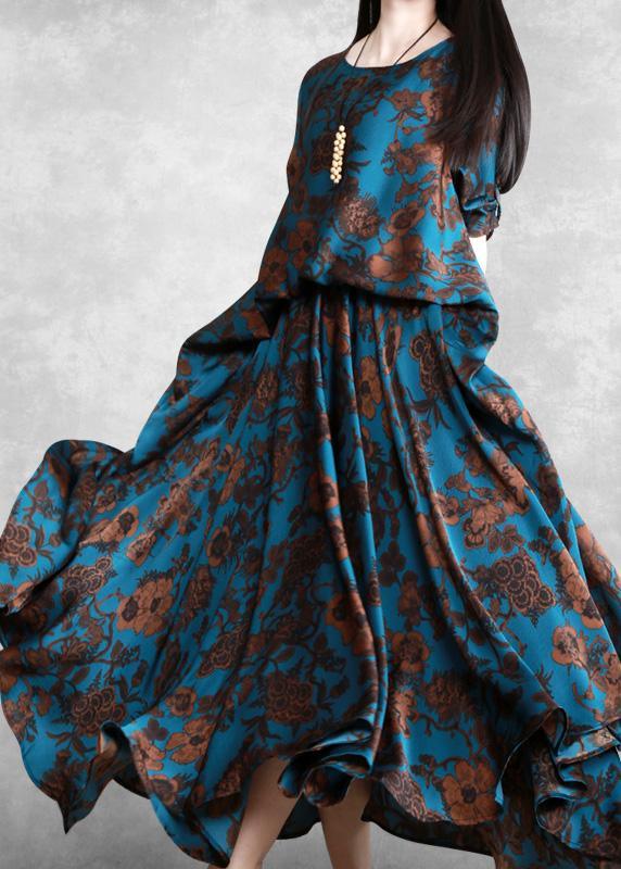 Vivid Blue Print Outfit O Neck Patchwork Maxi Spring Dresses - Omychic