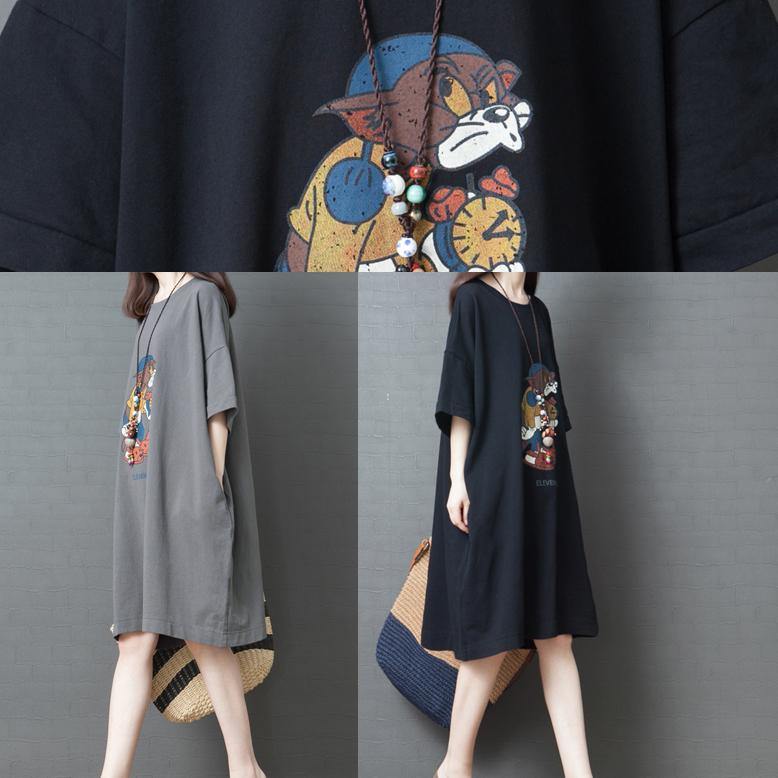Vivid Cartoon print Cotton tunic dress Fashion Ideas gray Dress summer - Omychic