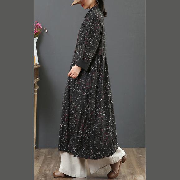 Vivid Chinese Button cotton stand collar clothes Women Photography black long Dresses - Omychic