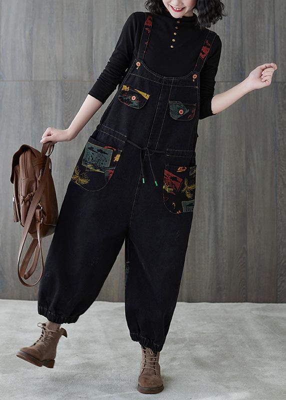 Vivid Denim Black Casual Pants Loose Spring Jumpsuit Pants - Omychic