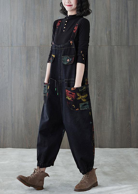 Vivid Denim Black Casual Pants Loose Spring Jumpsuit Pants - Omychic