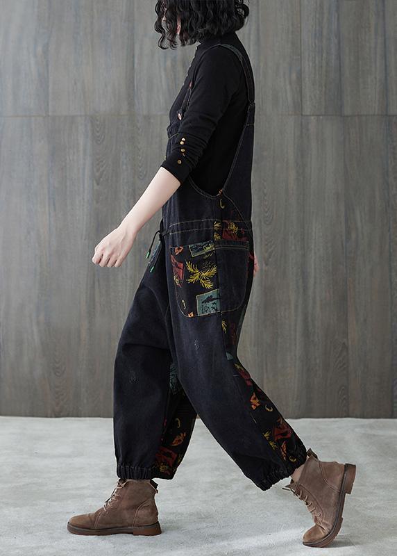 Vivid Denim Black Casual Pants Loose Spring Jumpsuit Pants - Omychic