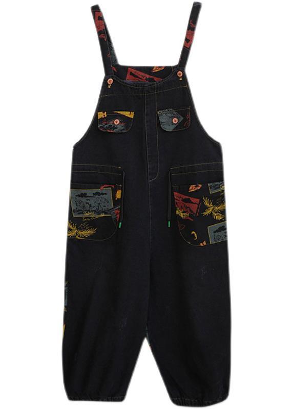 Vivid Denim Black Casual Pants Loose Spring Jumpsuit Pants - Omychic