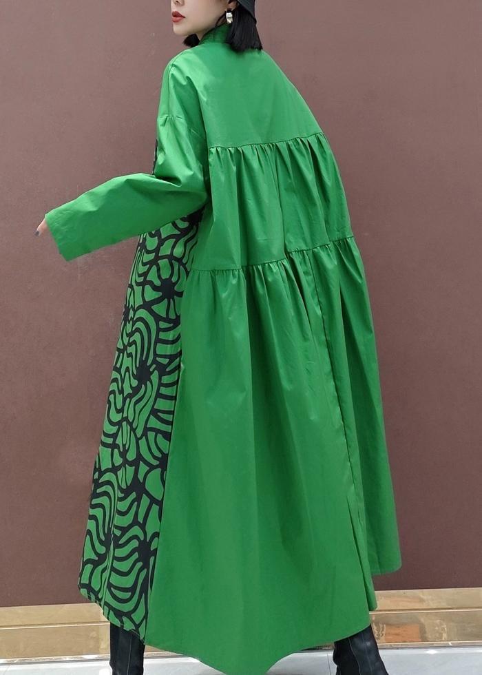 Vivid Lapel Asymmetric Spring Quilting Dresses Tunic Green Print Plus Size Dress - Omychic