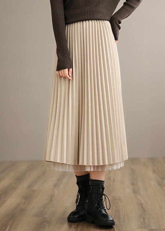 Vivid Nude Elastic Waist Pleated Skirt A Line Spring Skirt ( Limited Stock) - Omychic