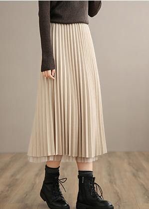 Vivid Nude Elastic Waist Pleated Skirt A Line Spring Skirt ( Limited Stock) - Omychic