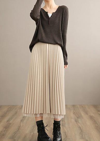 Vivid Nude Elastic Waist Pleated Skirt A Line Spring Skirt ( Limited Stock) - Omychic