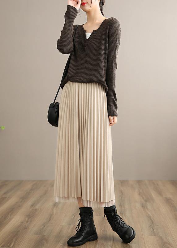 Vivid Nude Elastic Waist Pleated Skirt A Line Spring Skirt ( Limited Stock) - Omychic