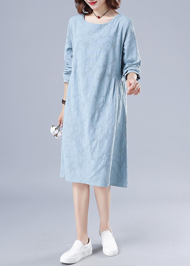 Vivid O Neck Spring Clothes For Women Wardrobes Light Blue Jacquard Dresses - Omychic