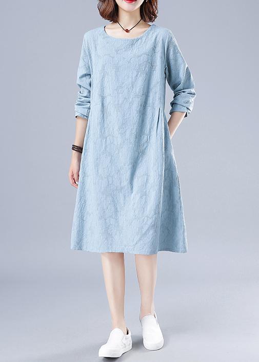 Vivid O Neck Spring Clothes For Women Wardrobes Light Blue Jacquard Dresses - Omychic