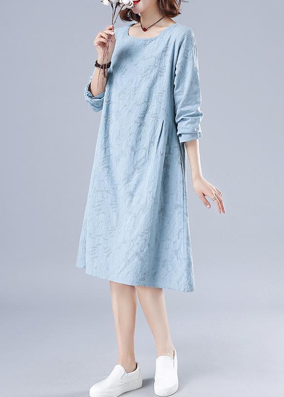 Vivid O Neck Spring Clothes For Women Wardrobes Light Blue Jacquard Dresses - Omychic