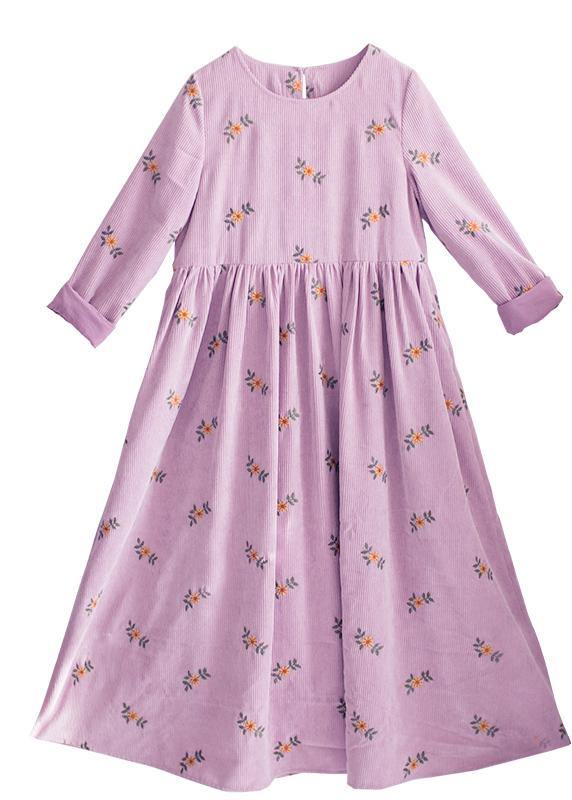 Vivid Pink Embroidery Dress O-Neck long Spring Dresses - Omychic