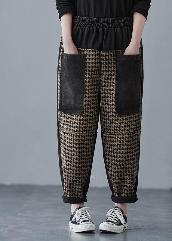 Vivid Plaid Trousers Plus Size Spring Patchwork Pockets Shape Wild Trousers - Omychic