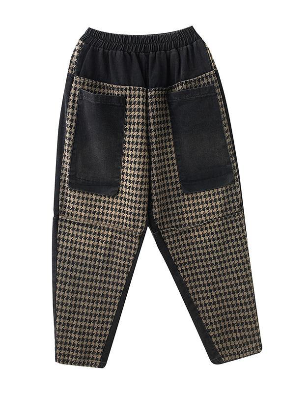 Vivid Plaid Trousers Plus Size Spring Patchwork Pockets Shape Wild Trousers - Omychic