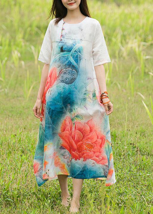 Vivid Print Quilting Clothes O Neck Short Sleeve Kaftan Spring Dresses - Omychic