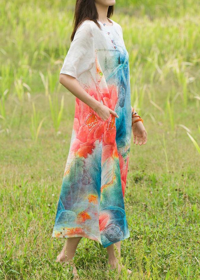 Vivid Print Quilting Clothes O Neck Short Sleeve Kaftan Spring Dresses - Omychic