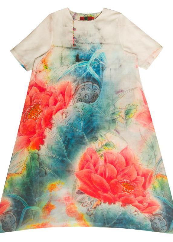 Vivid Print Quilting Clothes O Neck Short Sleeve Kaftan Spring Dresses - Omychic