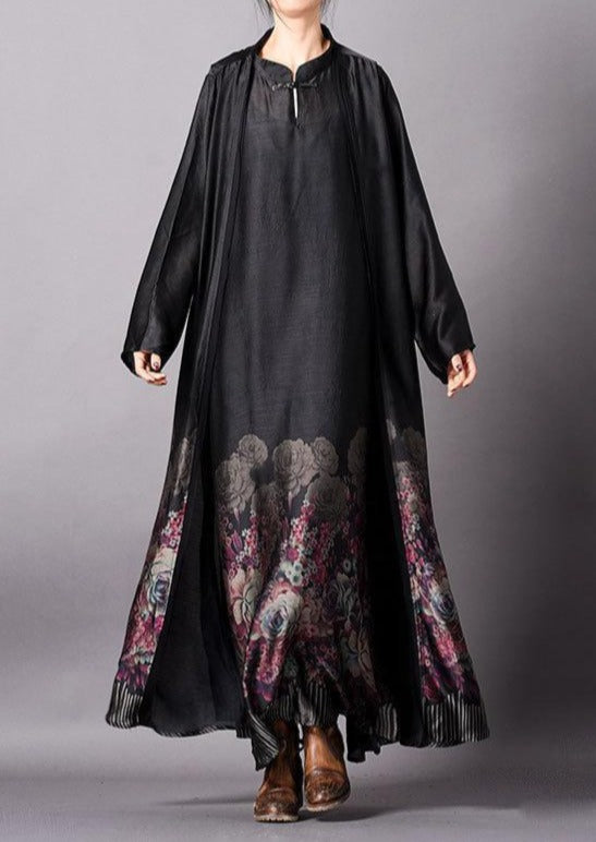 Vivid Silk Quilting Clothes Stitches Women Tencel Retro Print Long Cardigan Maxi Dress ( Limited Stock) - Omychic