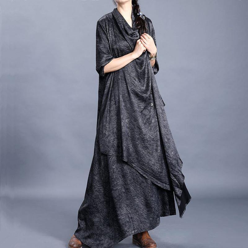 Vivid asymmetric tunic dress Sewing black print Dress - Omychic