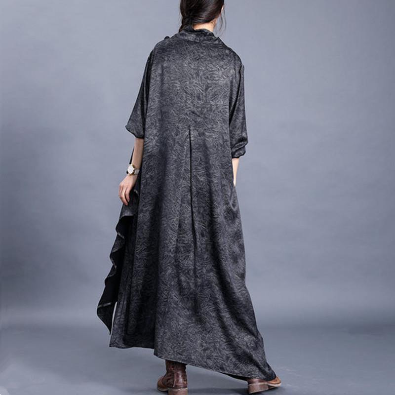Vivid asymmetric tunic dress Sewing black print Dress - Omychic